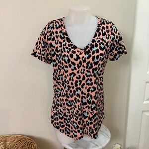 Pink Lily Leopard Print Top Medium